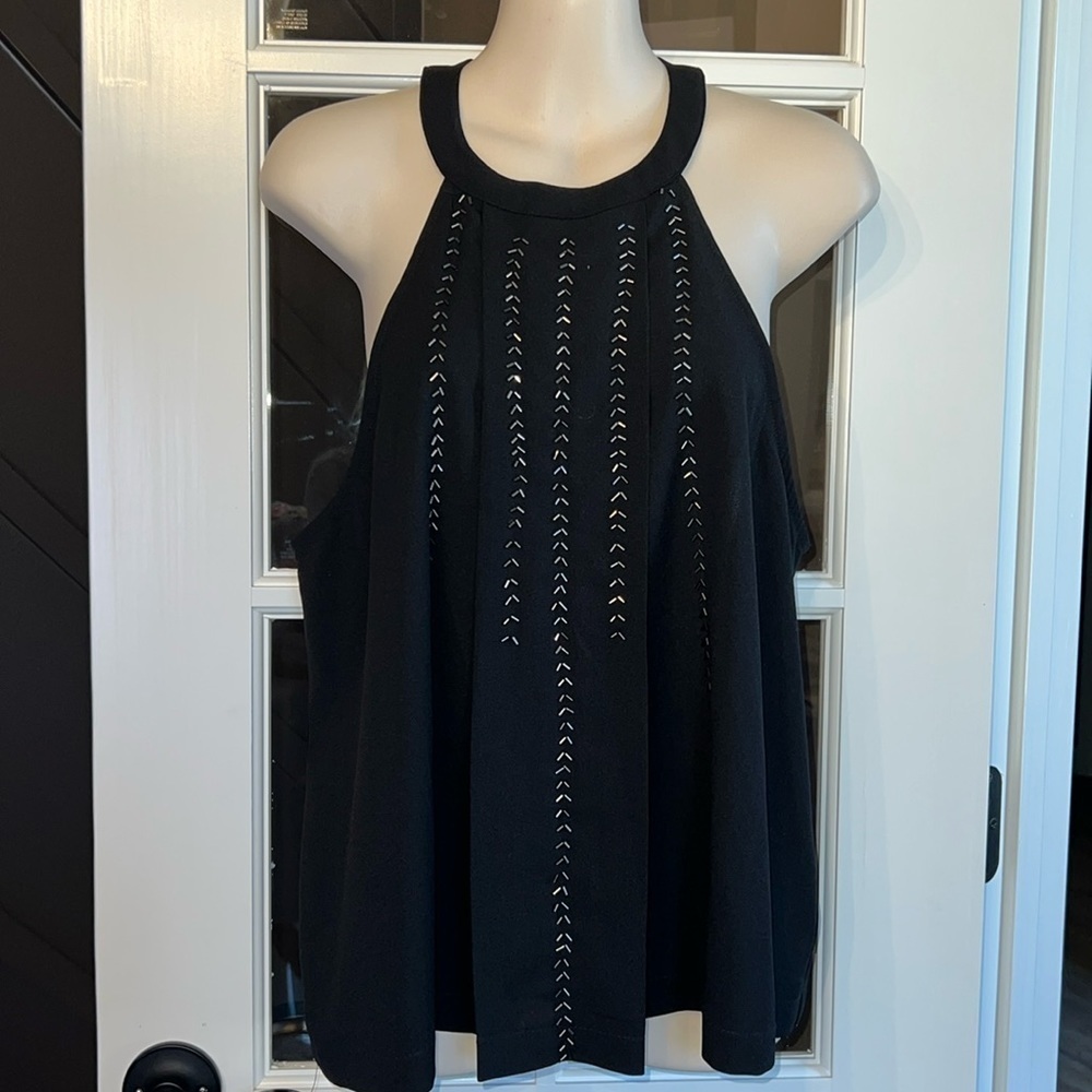 PAPER CRANE Beaded Black Top Size Medium NWT